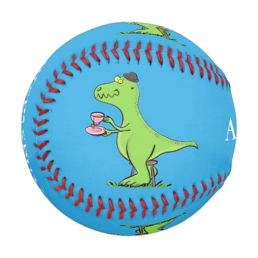 可愛いおもしろい緑tレックス恐竜の漫画 野球ボール (正面左)