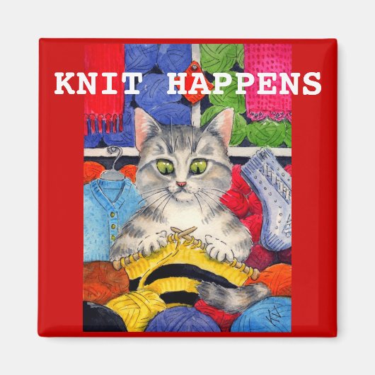 可愛いおもしろい編み物の子猫マグネット マグネット (正面)