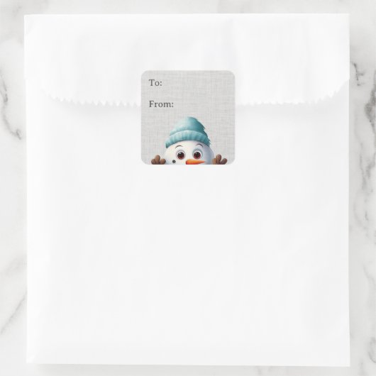 可愛いおもしろい覗き雪だるまギフトラベル スクエアシール (バッグ)