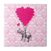 可愛いおもしろい象とピンクダマスク タイル (正面)