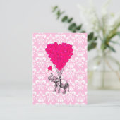 可愛いおもしろい象とピンクダマスク ポストカード (スタンド正面)