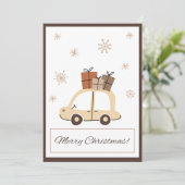 可愛いおもしろい車の雪のビジネスのクリスマスカード (スタンド正面)