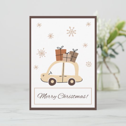 可愛いおもしろい車の雪のビジネスのクリスマスカード (スタンド正面)