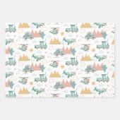 可愛いおもしろい輸送と動物。キッズベビーパターン ラッピングペーパーシート (正面)