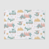 可愛いおもしろい輸送と動物。キッズベビーパターン 薄葉紙 (正面)