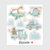 可愛いおもしろい輸送と動物。キッズベビー旅行 シール (シート)