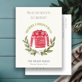 可愛いおもしろい醜いセーターの葉の赤い緑のクリスマス シーズンポストカード