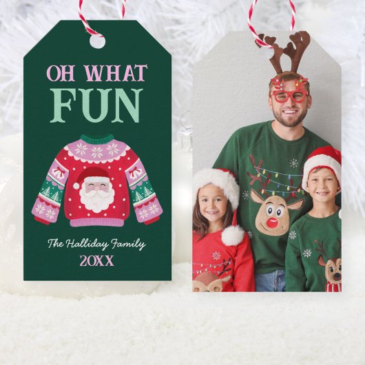 可愛いおもしろい醜いセーターSanta Family写真 ギフトタグ