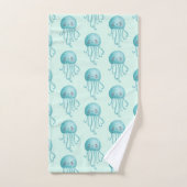 可愛いおもしろい青緑色クラゲ模様 バスタオルセット (ハンドタオル)