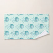 可愛いおもしろい青緑色クラゲ模様 バスタオルセット (ハンドタオル)