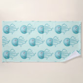 可愛いおもしろい青緑色クラゲ模様 ビーチタオル (正面)