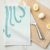 可愛いおもしろい青緑色クラゲ キッチンタオル (四つ折り)