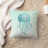 可愛いおもしろい青緑色クラゲ クッション (ブランケット)