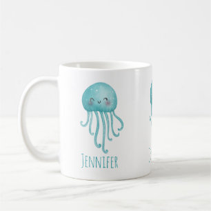 可愛いおもしろい青緑色クラゲ コーヒーマグカップ