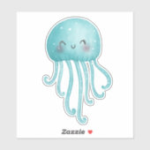 可愛いおもしろい青緑色クラゲ シール (シート)