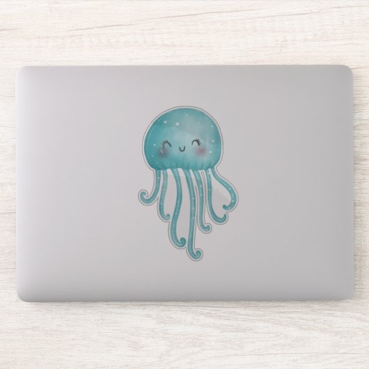 可愛いおもしろい青緑色クラゲ シール (コンピューター)