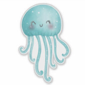 可愛いおもしろい青緑色クラゲ シール (正面)