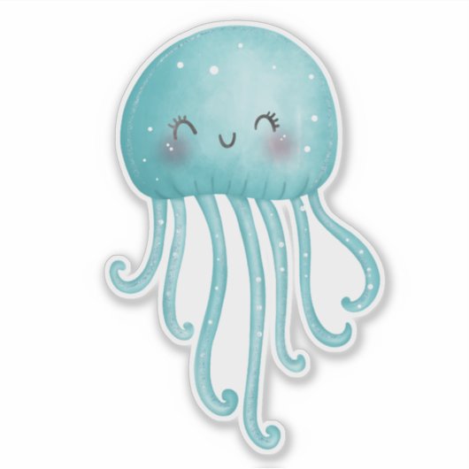 可愛いおもしろい青緑色クラゲ シール (正面)