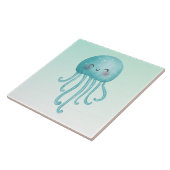 可愛いおもしろい青緑色クラゲ タイル (側面)