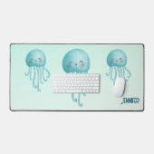 可愛いおもしろい青緑色クラゲ デスクマット (キーボード&マウス)