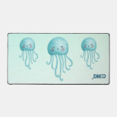 可愛いおもしろい青緑色クラゲ デスクマット (正面)