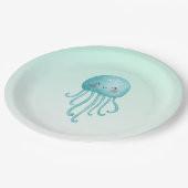 可愛いおもしろい青緑色クラゲ ペーパープレート (アングル)