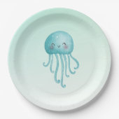 可愛いおもしろい青緑色クラゲ ペーパープレート (正面)