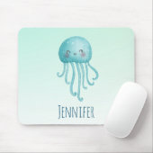 可愛いおもしろい青緑色クラゲ マウスパッド (マウス)