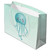 可愛いおもしろい青緑色クラゲ ラージペーパーバッグ (裏面アングル)