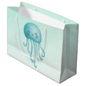 可愛いおもしろい青緑色クラゲ ラージペーパーバッグ (正面アングル)