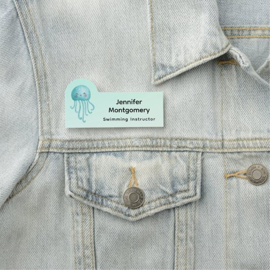 可愛いおもしろい青緑色クラゲ 名札 (インサイチュ)