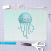 可愛いおもしろい青緑色クラゲ 薄葉紙 (クラフト)