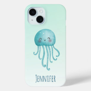 可愛いおもしろい青緑色クラゲ iPhone 15ケース