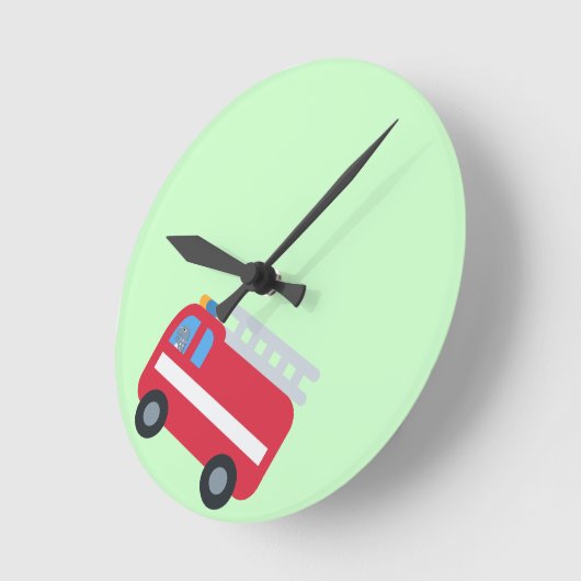 可愛いおもしろい駆動消防車新学期 ラウンド壁時計 (傾斜)