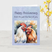 可愛いおもしろい鶏を願う記念日おめでとう カード (黄色い花)