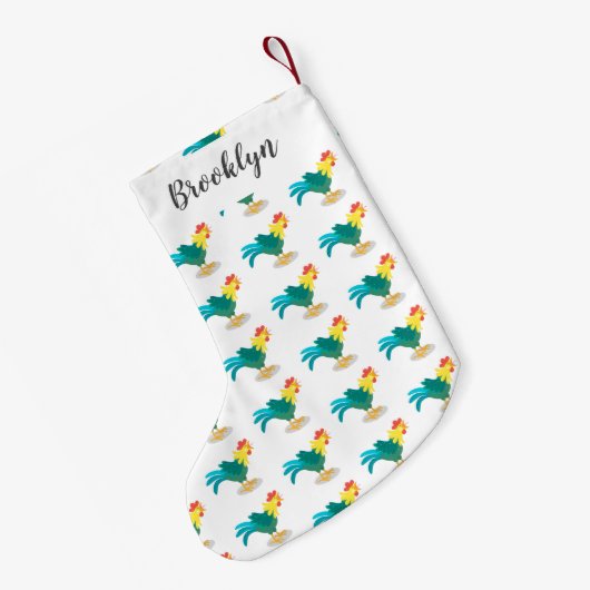 可愛いおもしろい鶏ガライラストレーション スモールクリスマスストッキング (裏面 (吊り時))