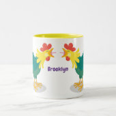 可愛いおもしろい鶏ガライラストレーション ツートーンマグカップ (中央)