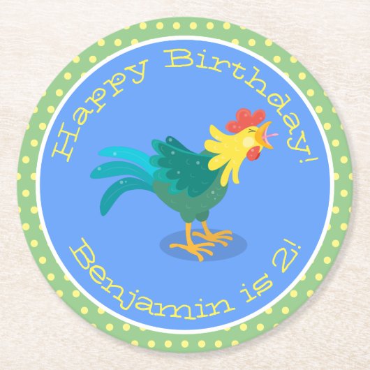 可愛いおもしろい鶏ガライラストレーション ラウンドペーパーコースター (正面)