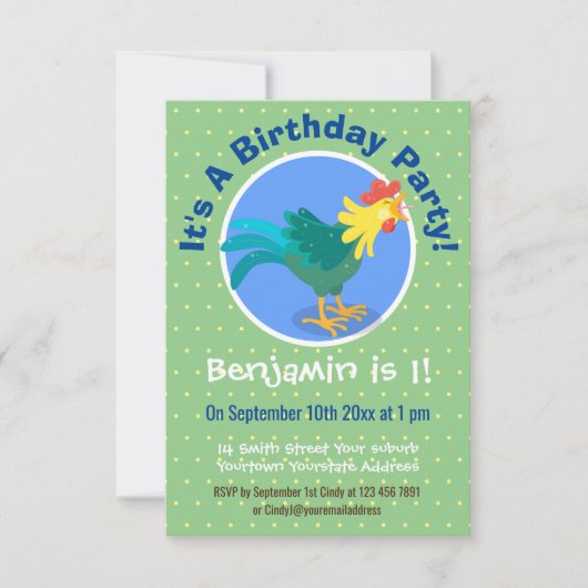 可愛いおもしろい鶏ガライラストレーション 招待状 (正面)