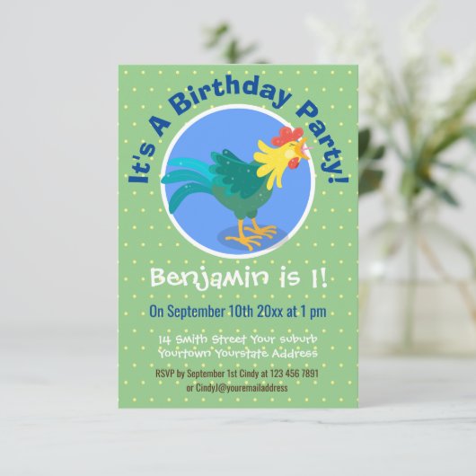 可愛いおもしろい鶏ガライラストレーション 招待状 (スタンド正面)