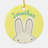 可愛いおもしろい黄色いバニーの漫画パーソナライズされたの子供 セラミックオーナメント (正面)