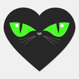 可愛いおもしろい黒猫顔グリーンアイズウィスカ ハートシール
