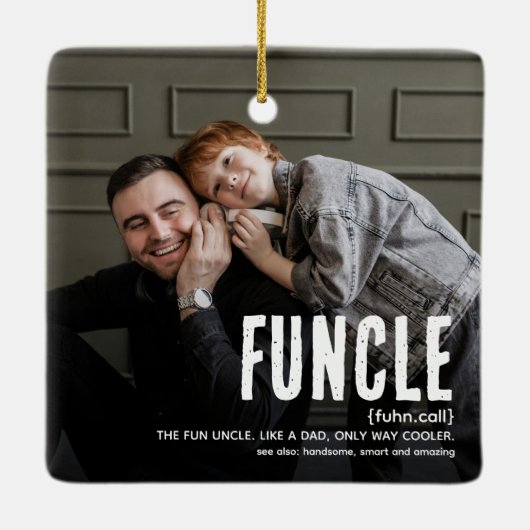 可愛いおもしろいFUNGLE 2フォトクリスマスアンクルクリスマス セラミックオーナメント (裏面)