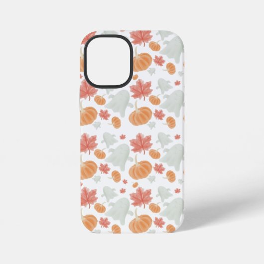可愛いお化けとカボチャの秋パターン iPhoneケース (裏面)