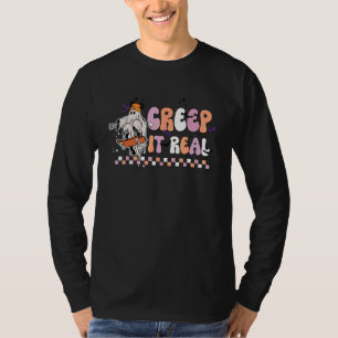 可愛いお化けのハロウィン フラワー レトロ コス Tシャツ