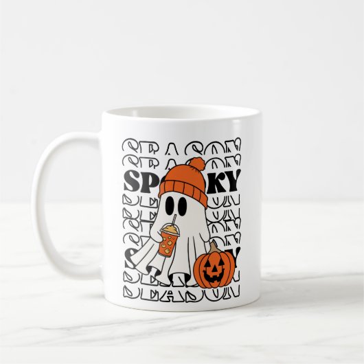 可愛いお化けのハロウィン Spooky Season Ghost コーヒーマグカップ (左)