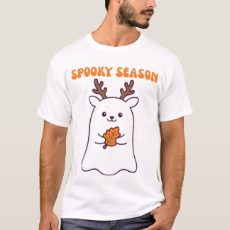 可愛いお化けの鹿と紅葉 Tシャツ