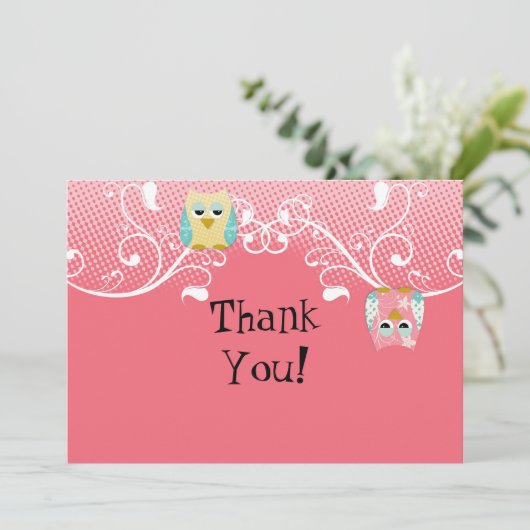 可愛いお洒落おもしろい旋回フクロウベビーありがとう サンキューカード (スタンド正面)