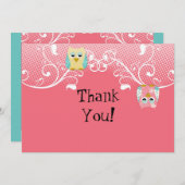 可愛いお洒落おもしろい旋回フクロウベビーありがとう サンキューカード (正面/裏面)