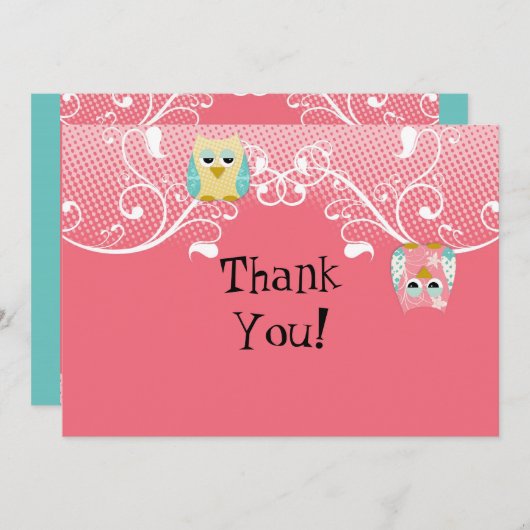 可愛いお洒落おもしろい旋回フクロウベビーありがとう サンキューカード (正面/裏面)